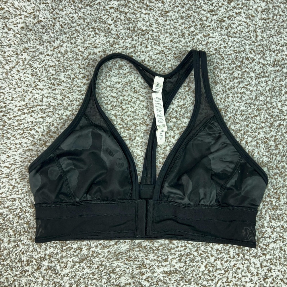 Lululemon Sports Bra Womens 10‎ Black Camo Mesh Racerback Workout Gym Athletic